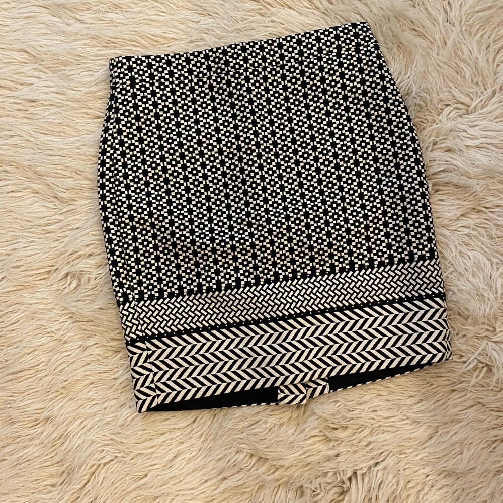 J Crew Midi Skirt with woven pattern in black and white - like new